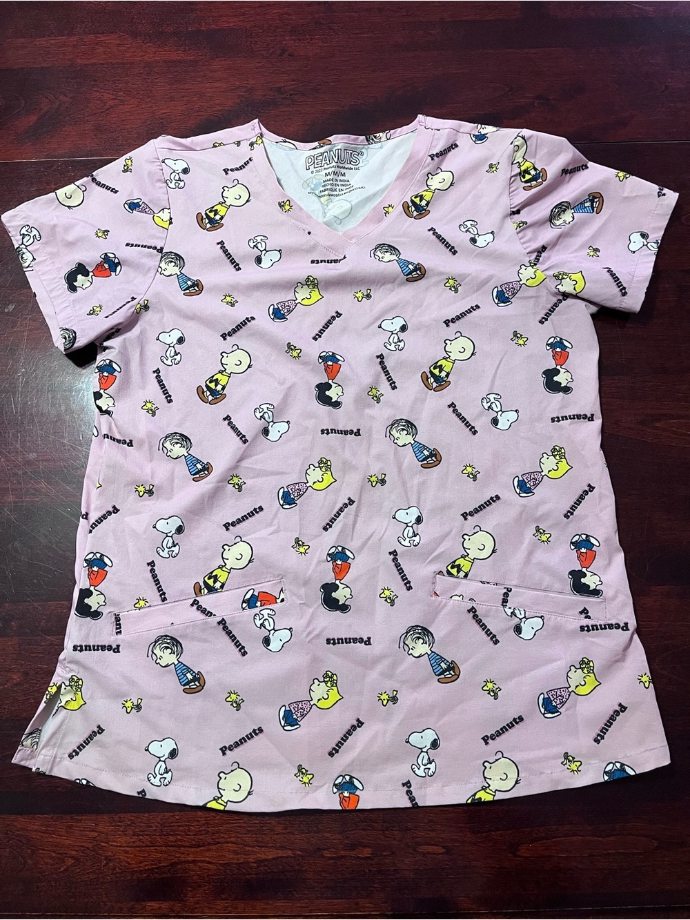 Peanuts Light Pink Character Print Scrub Top